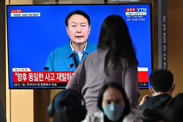 South Korea’s President Yoon Suk-Yeol said he could not contain his sadness at the events in Seoul (image: AFP/Getty Images)