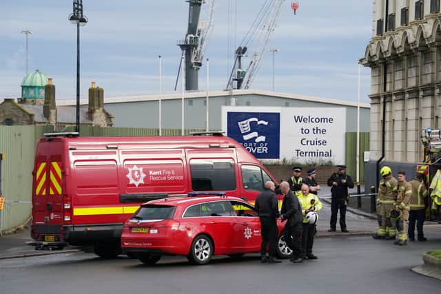 Emergency services near the migrant processing centre in Dover, Kent, following an incident. Credit: PA