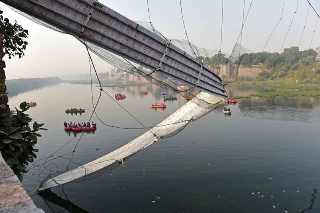 The rescue operation around the Morbi bridge continued on Monday 31 October (image: AFP/Getty Images)