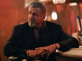 Sylvester Stallone as Dwight Manfredi in Tulsa King, with slicked back silver hair and a neat goatee (Credit: Brian Douglas/Paramount+)