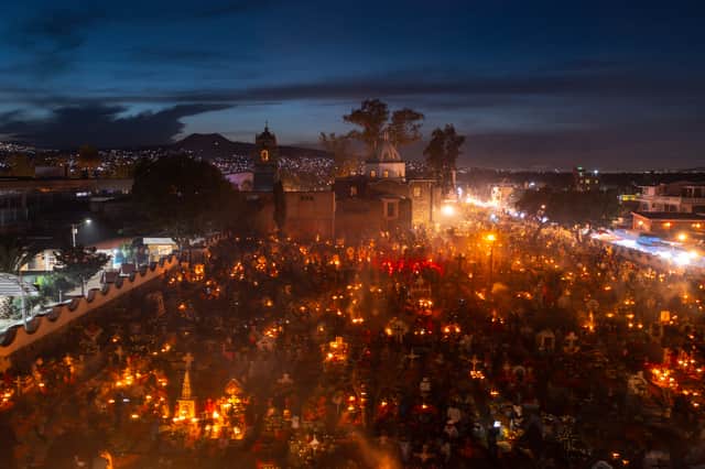 An aerial view of San Andres Mixquic pantheon as part of the 2021 ‘Day of The Dead’ celebration in Mexico City (Getty Images)