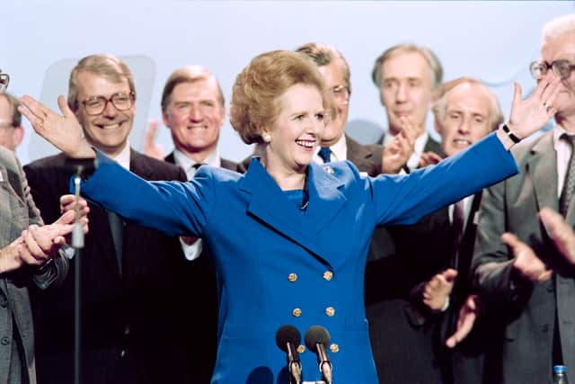 Margaret Thatcher at a 1989 Conservative Party conference; behind her is the then-Foreign Secretary John Major (Credit: AFP via Getty Images)