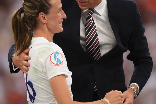 Jill Scott of England shakes hands with Prince William, Duke of Cambridge, after the final whistle of the UEFA Women’s Euro 2022 (Getty Images)