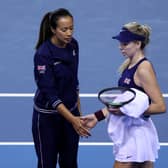 Katie Boulter and captain Anne Keothavong on November 8 2022 at BJK Cup Finals