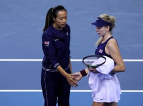 Katie Boulter and captain Anne Keothavong on November 8 2022 at BJK Cup Finals