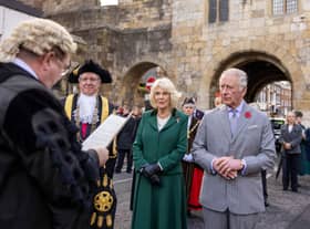 Britain’s King Charles III and Britain’s Camilla, Queen Consort are welcomed to the City of York during a ceremony at Micklegate Bar (Getty Images)