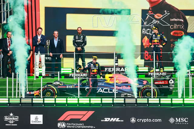 Max Verstappen celebrates his 14th win of the season at the Mexican Grand Prix 