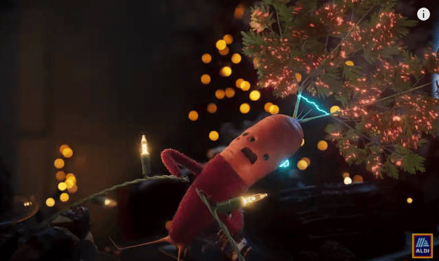Kevin the Carrot electrocutes himself with a set of Christmas lights