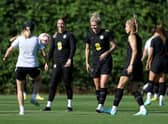 Millie Bright (C), Rachel Daly (R) and Mary Earps (L) in training in November 2022