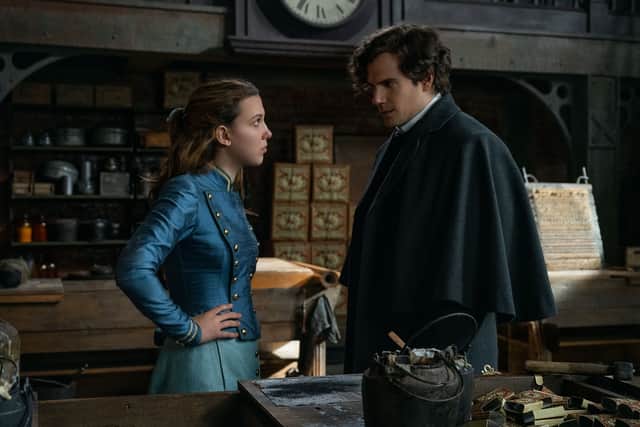 Millie Bobby Brown and Henry Cavill as Enola and Sherlock Holmes (Pic: Alex Bailey/Netflix © 2022)