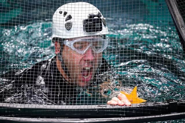 Matt Hancock took part in an underwater Bushtucker trial collecting stars for camp (Pic:ITV)