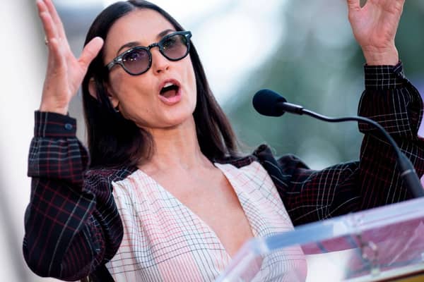 Actress Demi Moore speaks during Lucy Liu's Walk of Fame ceremony in Hollywood on May 1, 2019. - Lucy Liu's star is the 2,662nd star on the Hollywood Walk Of Fame in the Category of Television. (Photo by VALERIE MACON / AFP) 