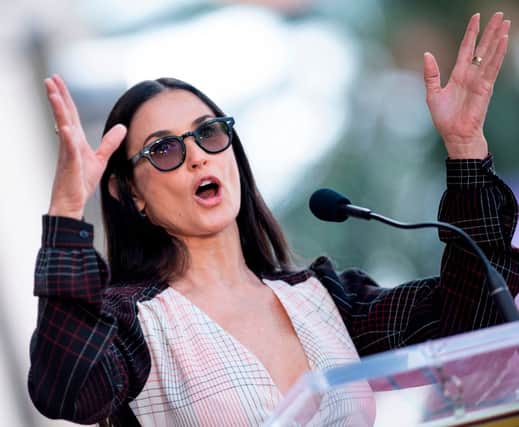Actress Demi Moore speaks during Lucy Liu's Walk of Fame ceremony in Hollywood on May 1, 2019. - Lucy Liu's star is the 2,662nd star on the Hollywood Walk Of Fame in the Category of Television. (Photo by VALERIE MACON / AFP) 