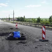 According to reports the strategic Antonivskiy bridge across the Dnieper river has collapsed. Pictured earlier this yearr with craters caused by a Ukrainian rocket strike.