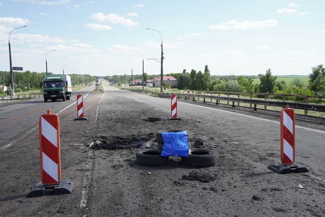According to reports the strategic Antonivsky bridge across the Dnieper river has collapsed. Pictured earlier this yearr with craters caused by a Ukrainian rocket strike.
