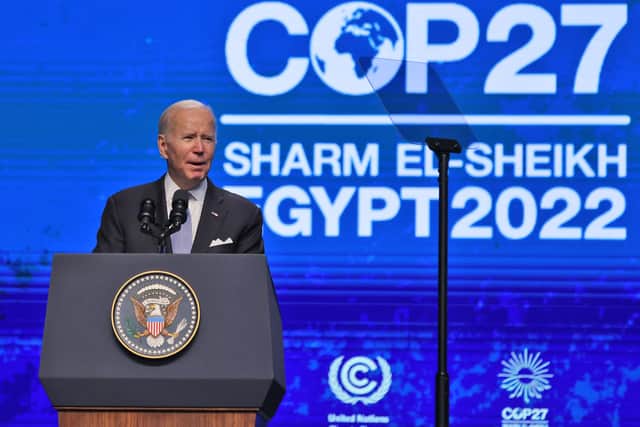 Joe Biden has said that the US is on track to meet its net zero target by 2030 during a speech at COP27. (Credit: Getty Images)