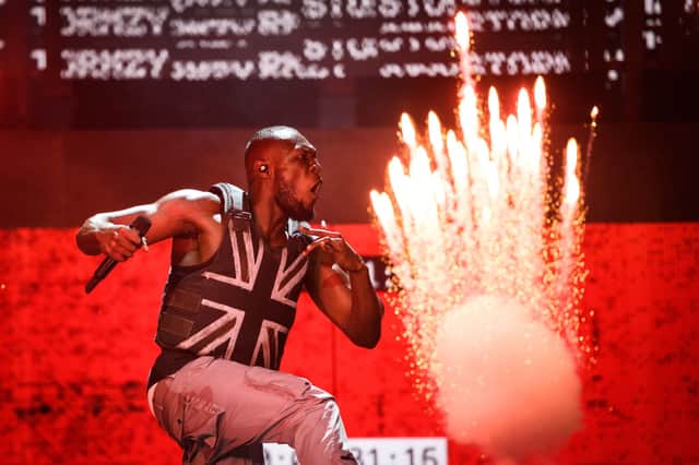 Stormzy performing on the Pyramid Stage on day three of Glastonbury Festival in June 2019. Credit: Getty Images