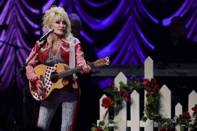 Dolly Parton performs on stage at ACL Live during Blockchain Creative Labsâ Dollyverse event at SXSW during the 2022 SXSW Conference and Festivals  on March 18, 2022 in Austin, Texas. (Photo by Michael Loccisano/Getty Images for SXSW)