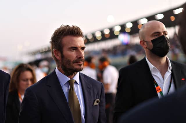 David Beckham walks on the grid before the F1 Grand Prix of Qatar at Losail International Circuit on November 21, 2021 in Doha, Qatar. (Photo by Lars Baron/Getty Images)
