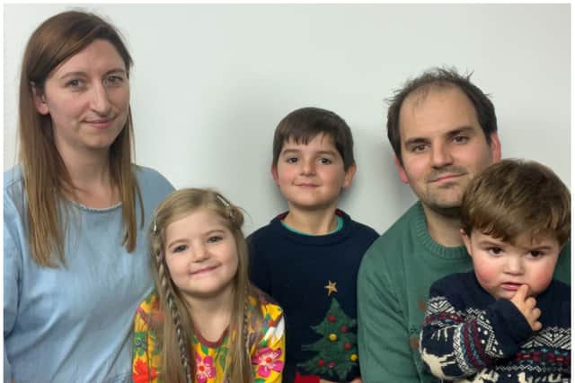 Ruby and Michael Blaken with their three children - seven-year-old Isaac, four-year-old Florence and 18-month old Archer. The family are planning a not new Christmas, including pre-loved and re-gifted presents.