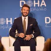 Beckham at a panel in Doha in March 2022