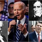Clockwise from top left: Donald Trump, Joe Biden, William Henry Harrison, Ronald Reagan, and James Buchanan (Photos: Getty Images)