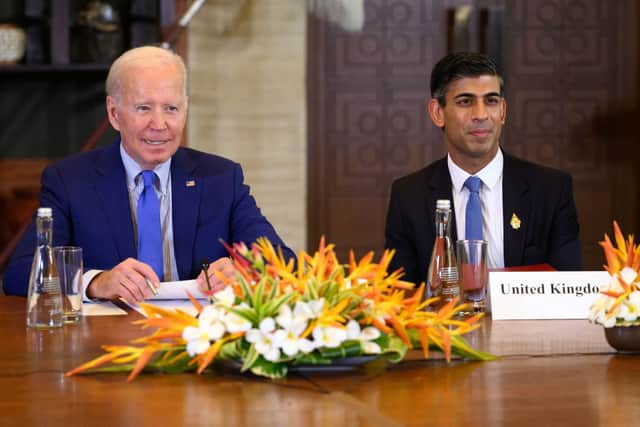 US President Joe Biden and British Prime Minister Rishi Sunak attend a meeting of leaders at the G20 Summit in Bali, Indonesia. Credit: Getty Images