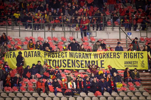Belgium fans protest for migrant workers’ rights