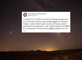 Mary McIntyre was banned from Twitter for video footage of the Perseid meteor (Images: Getty / Twitter)
