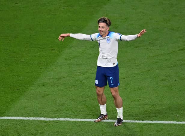 <p>Jack Grealish performs a special goal celebration during England’s rout of Iran at the FIFA World Cup 2022 in Qatar (image: Getty Images)</p>