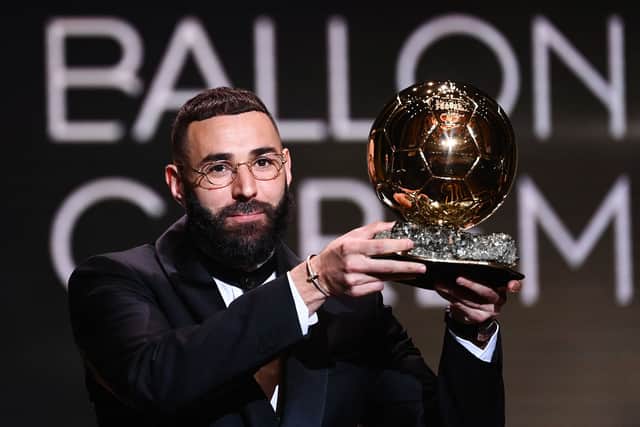 Karim Benzema receives the Ballon d’Or award during the 2022 Ballon d’Or . (Getty Images)