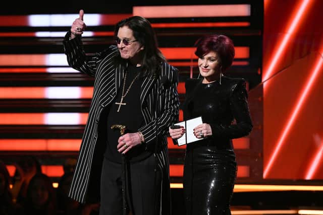 Ozzy Osbourne and Sharon Osbourne speak onstage during the 62nd Annual GRAMMY Awards at Staples Center on January 26, 2020 in Los Angeles, California. (Photo by Kevork Djansezian/Getty Images)