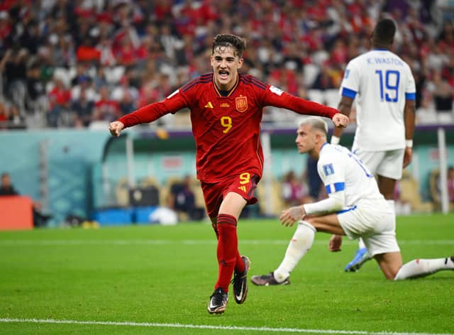 Gavi of Spain celebrates after scoring their team’s fifth goal during the FIFA World Cup Qatar 2022. (Getty Images)