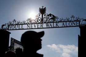 LIVERPOOL, ENGLAND - NOVEMBER 12: General view outside the stadium of the 'You'll Never Walk Alone' gates outside the stadium prior to the Premier League match between Liverpool FC and Southampton FC at Anfield on November 12, 2022 in Liverpool, England. (Photo by Jan Kruger/Getty Images)