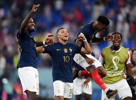  Marcus Thuram and Kylian Mbappe of France celebrate after the 2-1 win during the FIFA World Cup Qatar 2022 Group D (Photo by Stu Forster/Getty Images)
