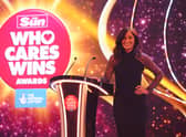 Davina McCall hosting the Who Cares Wins Awards (Credit: Jed Leicester)