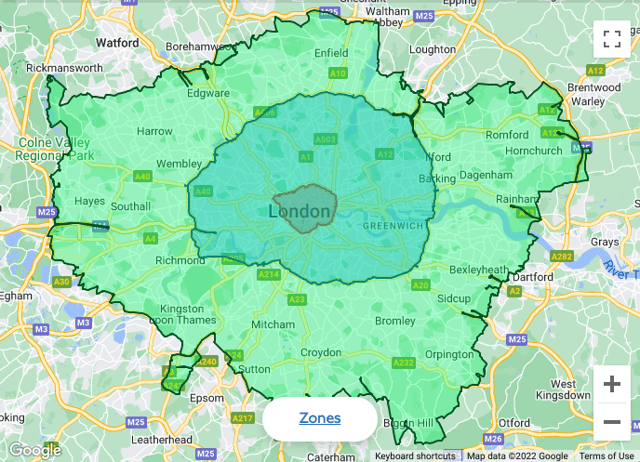 A map showing the proposed ULEZ expansion. Credit: TfL/Google