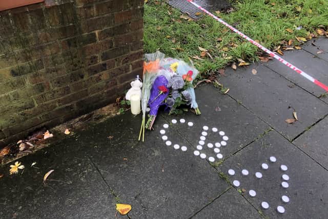 Tributes at the scene of a fatal stabbing in London. Picture:  SWNS