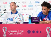 USA’s midfielder Tyler Adams and coach Gregg Berhalter give a press conference (Getty Images)
