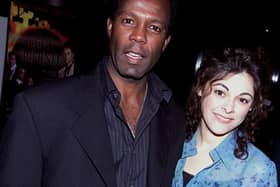 Actor Clarence Gilyard Jr. and a companion attend the Los Angeles theatrical premiere of “Left Behind,” the movie based on the New York Times best-selling novel, January 26, 2001 in Los Angeles, CA. (Photo by Newsmakers)