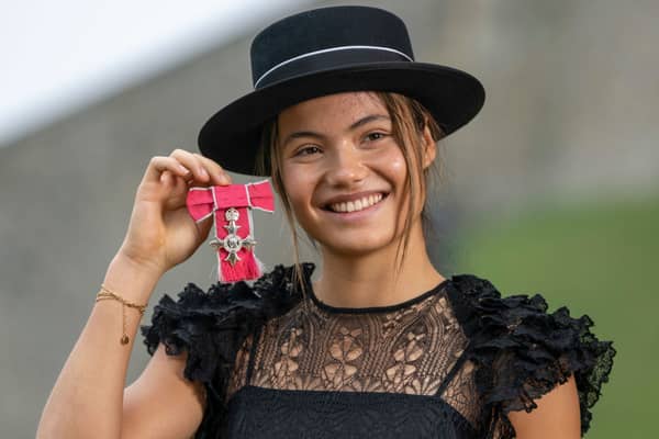 Emma Raducanu looked both a style icon and fashion icon when she wore Dior to pick up her MBE from King Charles.  (Photo by Paul Grover - WPA Pool/Getty Images)