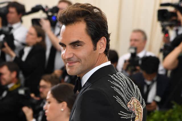 One of Roger Federer's stylish looks off court. (Photo by ANGELA WEISS/AFP via Getty Images)