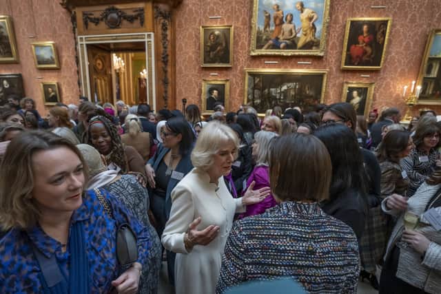 Ngozi Fulani (2nd left) at a reception at Buckingham Palace, London. The prominent black advocate for survivors of domestic abuse has revealed how she was repeatedly asked by a member of the Buckingham Palace household at the Queen Consort’s reception where she “really came from”. Credit: PA