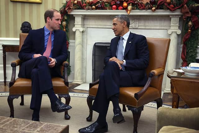 U.S. President Barack Obama (R) meets with Prince William (L), Duke of Cambridge, in the Oval Office of the White House December 8, 2014 in Washington, DC. Prince William and his wife Catherine, Duchess of Cambridge, were on a two-day official visit in the United States. (Photo by Alex Wong/Getty Images)