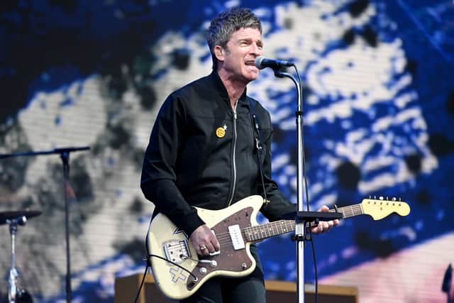 GLASTONBURY, ENGLAND - JUNE 25: (EDITORIAL USE ONLY) Noel Gallagher's High Flying Birds perform on the Pyramid Stage during day four of Glastonbury Festival at Worthy Farm, Pilton on June 25, 2022 in Glastonbury, England. (Photo by Kate Green/Getty Images)