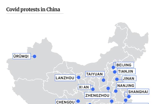 Areas where protests have taken place in China. NW Graphics Team