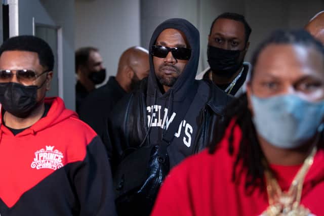 Kanye West arrives to the arena for the fight between Jamel Herring and Shakur Stevenson at State Farm Arena on October 23, 2021 in Atlanta, Georgia. (Photo by Brandon Magnus/Getty Images)