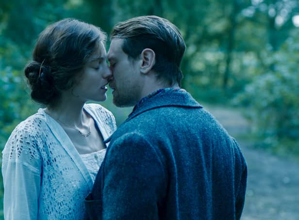 <p>Emma Corrin as Lady Chatterley, Jack O’Connell as Oliver Mellors</p>
