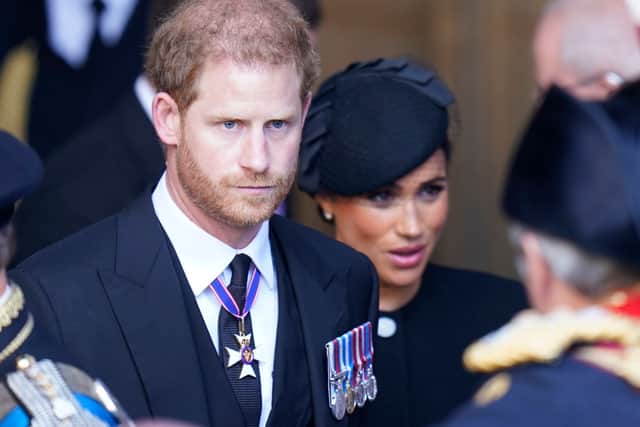 Prince Harry and Meghan, Duchess of Sussex leave Westminster Hall, London after the coffin of Queen Elizabeth II was brought to the hall to lie in state ahead of her funeral on Monday on September 14, 2022 in London, England. (Photo Danny Lawson - WPA Pool/Getty Images)