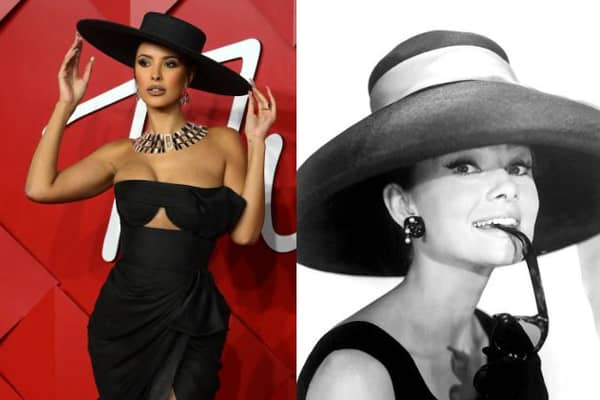 Here at PeopleWorld, we think Maya was channeling Audrey Hepburn at the 2022 British Fashion Awards. (Maya photo by  DANIEL LEAL/AFP via Getty Images. (Audrey photo by Paramount Pictures/Sunset Boulevard/Corbis via Getty Images)) 